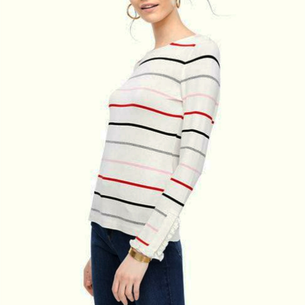 Ann Taylor Striped Ruffle cuff Top - Picture 8 of 8